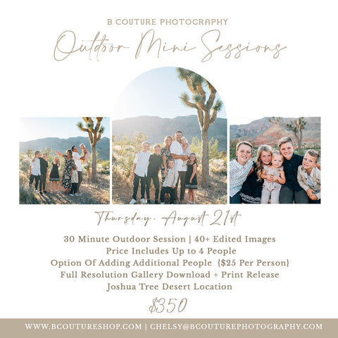 OUTDOOR FAMILY MINI SESSIONS, THURSDAY AUGUST 21ST