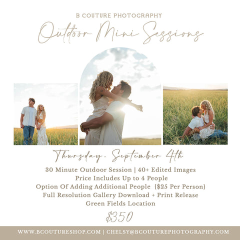 OUTDOOR MINI SESSIONS, THURSDAY SEPTEMBER 4TH