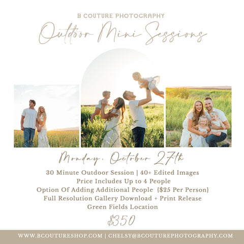 OUTDOOR MINI SESSIONS, MONDAY OCTOBER 27TH