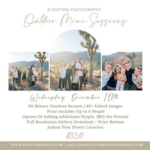 OUTDOOR FAMILY MINI SESSIONS, WEDNESDAY DECEMBER 10TH