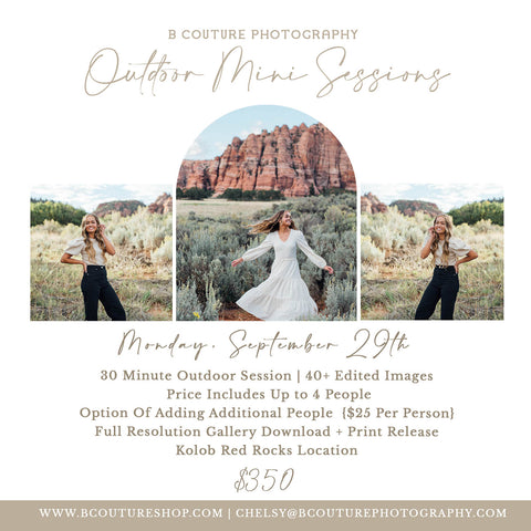 OUTDOOR MINI SESSIONS, MONDAY SEPTEMBER 29TH