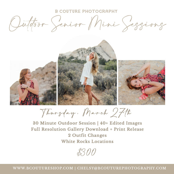 OUTDOOR SENIOR MINI SESSIONS, THURSDAY MARCH 27TH