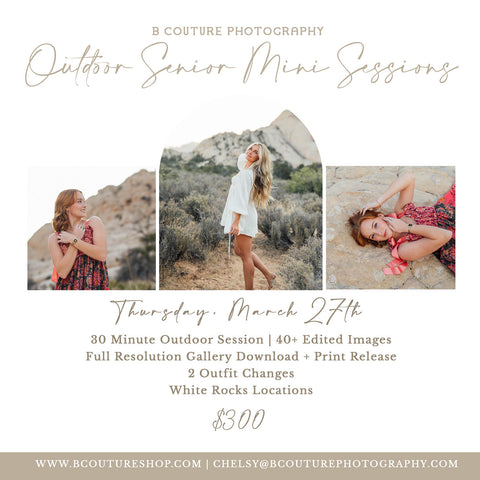 OUTDOOR SENIOR MINI SESSIONS, THURSDAY MARCH 27TH