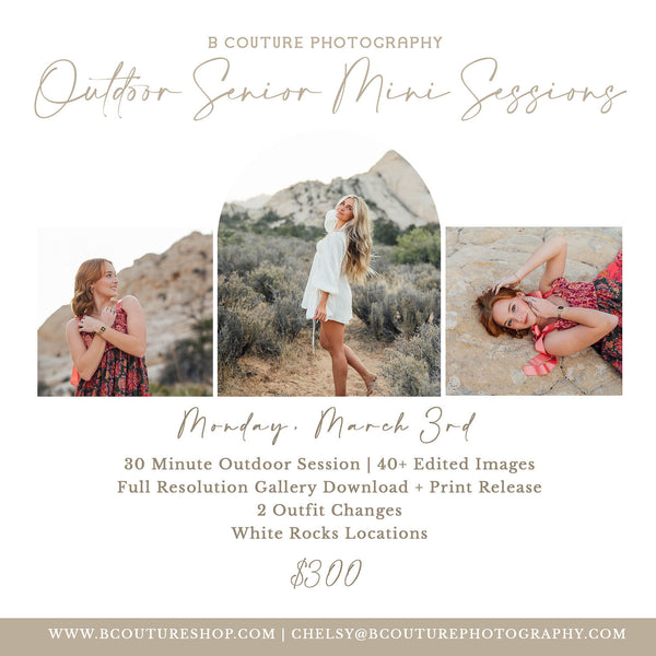 OUTDOOR SENIOR MINI SESSIONS, MONDAY MARCH 3RD